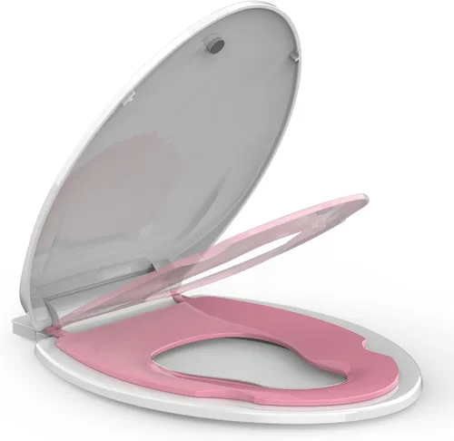 Vista 11 de Asiento de inodoro alargado blanco, asiento de tapa de inodoro de cierre lento para una fácil limpieza y resistente a las manchas