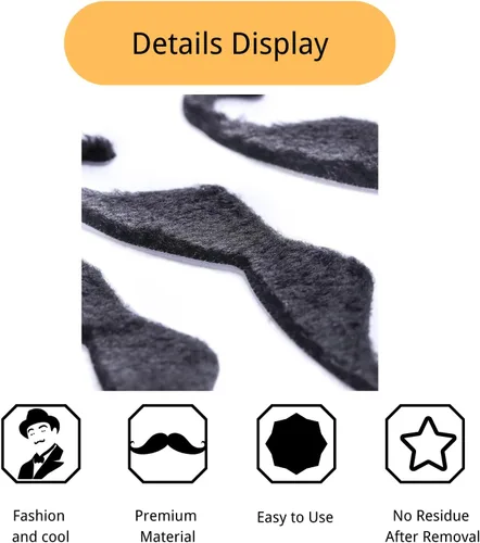 Vista 3 de 4 Pack Fake Mustache Self Adhesive Fake Beards Novelty Mustache Stickers Hairy Realistic Beard Stick Costume Beards for Party (Black, 48)