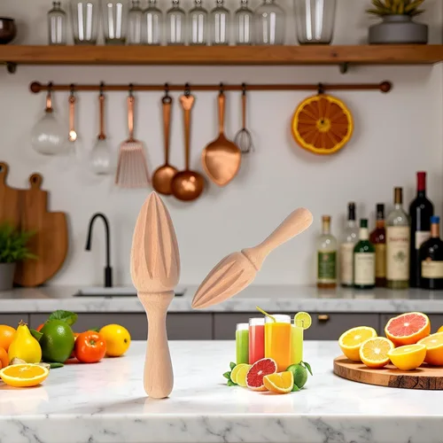 Vista 5 de Exprimidor de cítricos de madera – Escariador manual de mano de limón/naranja Herramienta exprimidora de frutas portátil para el hogar, cafetería