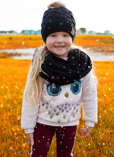 Vista 8 de Gorro de invierno para niños pequeños, con pompones, bufanda infinita, forro polar cálido para bebés y niñas