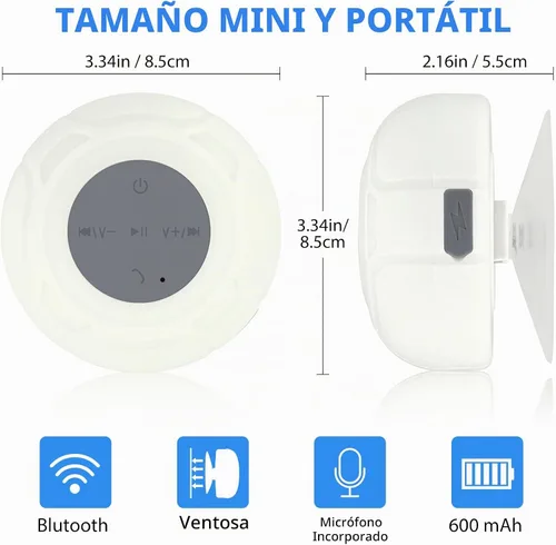 Vista 4 de Altavoz de ducha Bluetooth impermeable portátil inalámbrico resistente al agua altavoz ventosa, micrófono integrado regalos para niños, altavoz