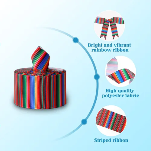 Vista 3 de Cinta de Serape mexicano para fiesta, 4 rollos de cinta de rayas de arco iris, cinta mexicana para fiesta, cinta de grogrén colorida para envolver