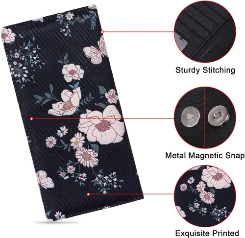 Vista 18 de HUA ANGEL Billetera ultra delgada para mujer, con bloqueo RFID, tarjetero de crédito, plegable, largo, hebilla magnética, billete para mujer, Owl