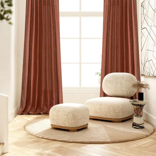 Vista 2 de MIULEE Cortinas de lino de 96 pulgadas de largo para sala de estar, 2 paneles, naranja quemado oxidado, bolsillo para cortinero, pestaña trasera