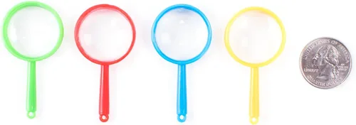 Vista 5 de Super Z Outlet Mini lupas de 2 pulgadas con bolsillo de plástico para niños, detective, explorador, manualidades, recuerdos coloridos para fiestas