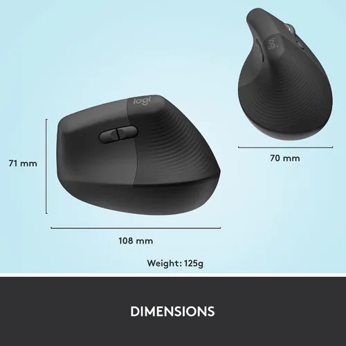 Vista 9 de Logitech Lift - Mouse ergonómico vertical, inalámbrico, Bluetooth o Logi Bolt receptor USB, clics silenciosos, 4 botones, compatible con Grafito