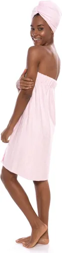 Vista 2 de Texere juego de toallas envolventes tipo Spa para mujer: regalos de lujo para ella, S/ M, Rosa (Barely Pink)