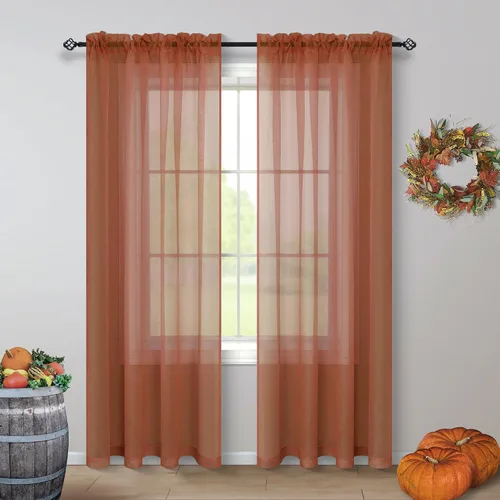 Vista 17 de Cortinas traslúcidas negras de 45 pulgadas de largo para ventanas de baño, juego de 2 paneles, cortinas de media ventana para cocina y dormitorio