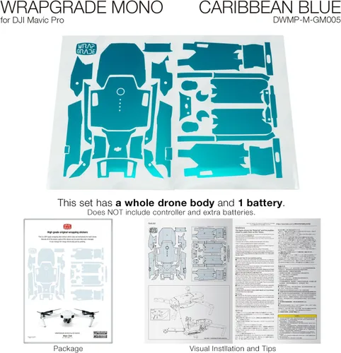 Vista 7 de Wrapgrade Mono Skin para DJI Mavic Pro (azul caribeño)