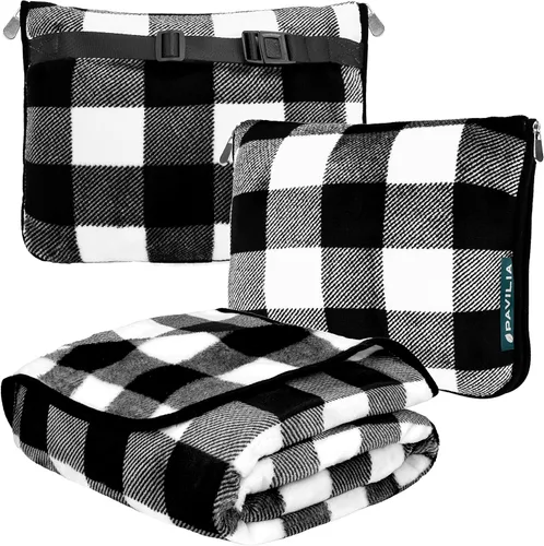 Vista 12 de PAVILIA Almohada Manta de Viaje, Manta Suave de Avión Conjunto Combo 2 en 1, Manta de Avión Compacta Empacable, Esenciales de Vuelo Almohada de Negro