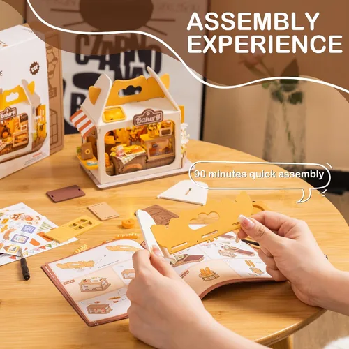 Vista 3 de kit de construcción de mini casa de oso de peluche en miniatura de bricolaje, caja de pan, decoración de estantería de estilo de vida Miniverse