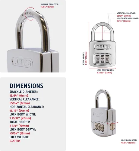 Vista 2 de Abus 160/40 C 160 Candado de combinación para todo clima, cromado, con 3 diales