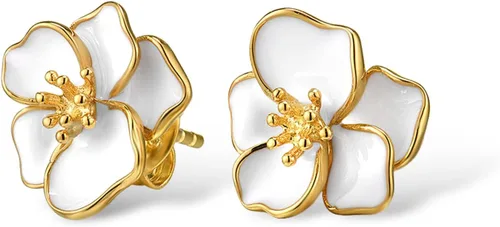 Vista 2 de Santuzza Aretes de oro macizo de 10 quilates con diamantes esmaltados para mujer