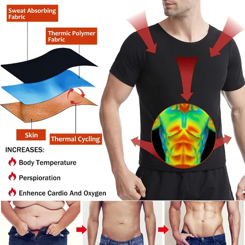 Vista 4 de Camisa de Sauna para Hombres de Manga Corta Traje de Sauna para Hombres Moldeador Corporal de Sudor Chaleco de Compresión Top de Ejercicio