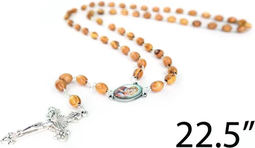 Vista 3 de TREE OF LIFE REV. 2214 Collar de rosario católico de madera de Israel, cuentas de rosario de madera de olivo con retrato de icono y colgante de cruz