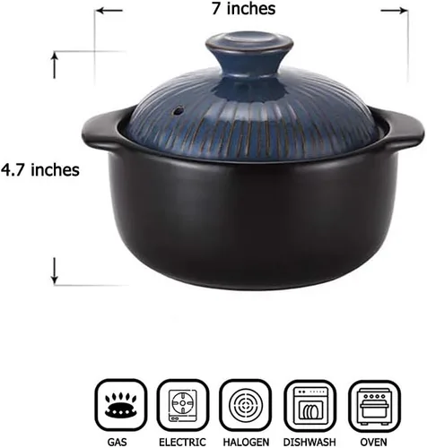 Vista 2 de Kitchen Flower Lucia - Olla caliente de cerámica esmaltada natural (vintage azul, 21.1 fl oz)