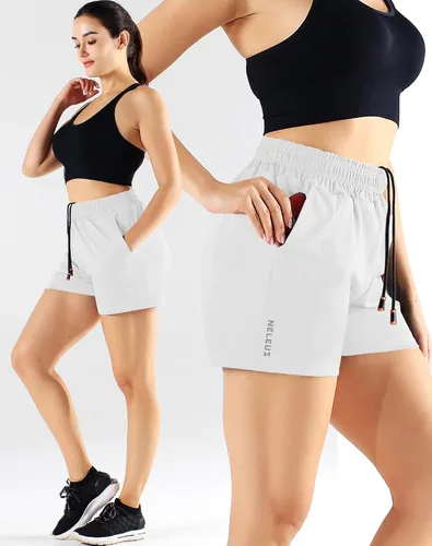Vista 5 de NELEUS Pantalones cortos de correr ligeros para mujer, pantalones cortos atléticos de entrenamiento para yoga con bolsillo