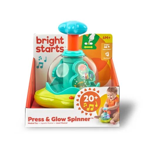 Vista 4 de Bright Starts Juguete giratorio, de presionar y brillar, de causa y efecto, musical para bebés, a partir de 6 meses+