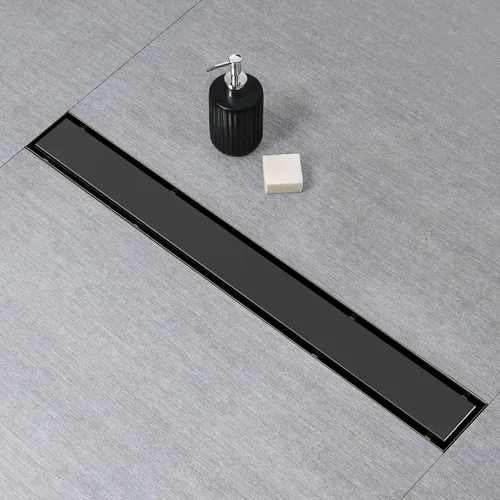 Vista 8 de SaniteModar Drenaje de ducha lineal, drenaje de ducha negro de 12 pulgadas con panel 2 en 1 de inserción plana y de azulejos, drenaje de suelo
