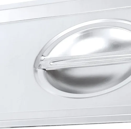 Vista 2 de PINGEUI Paquete de 8 tapas de mesa de vapor de acero inoxidable de tamaño 1/3, cubierta sólida para sartén de hotel con asa para bandeja
