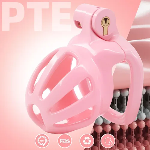 Vista 2 de Jaula de castidad masculina impresa en 3D con 5 anillos para hombres BDSM juguete sexual esclavo herramienta virginidad para hombres restricción