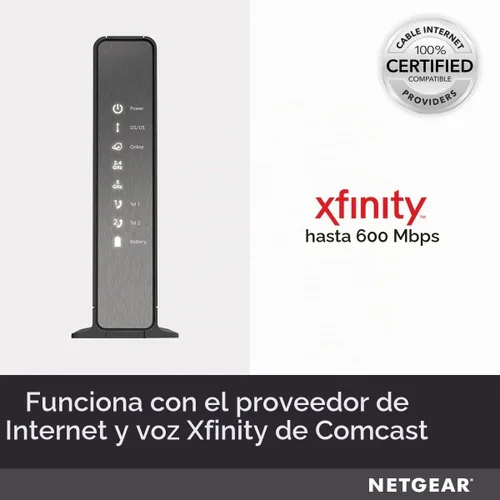 Vista 3 de Modem router con cable, de Netgear, Nighthawk AC1900 (24 x 8) DOCSIS 3.0, ideal para Xfinity Internet y Voice (C7100V), Negro