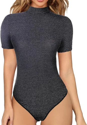 Vista 11 de Lrady Women's Short Sleeve Bodysuit Mesh Sheer Going Out Tops K#1 Negro