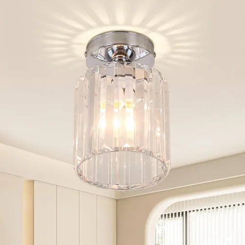 Vista 8 de FRIXCHUR Candelabro Pequeño de Cristal Lámpara de Techo Semi Empotrada Accesorio de Iluminación de Techo Lámpara de Techo Moderna de Cristal