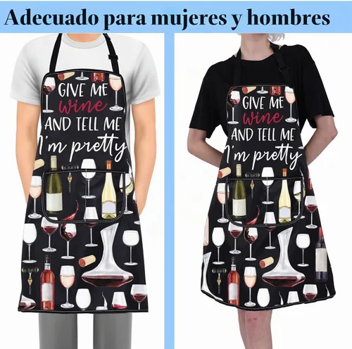 Vista 4 de FUSTMW Delantales de vino con bolsillos para cocinar vino, cocina, chef y barbacoa