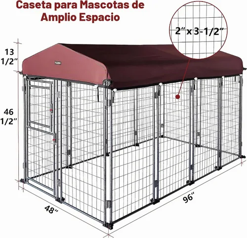 Vista 4 de Perrera para perros de 8 x 4 x 5 pies al aire libre con cubierta de techo para perros grandes, valla de perro resistente, alambre soldado Catio