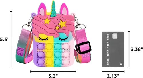 Vista 3 de Civan Pequeño Bolso para Reventar, Bolso de Unicornio para Niñas, Niños y Mujeres, Bolso Pop con Juguete de Unicornio Pop, Bolso de Hombro, Juguete
