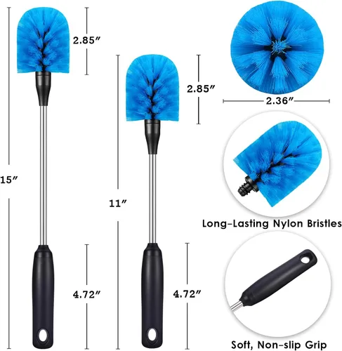 Vista 6 de MOSOLAN Cepillo para botellas de acero inoxidable con cabezal reemplazable, paquete de 2 cepillos de limpieza de mango largo para botellas de agua