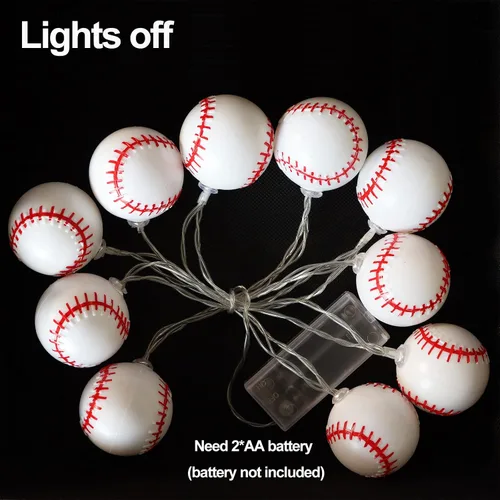 Vista 7 de Yayfazy Luces de Cadena de Decoraciones de Béisbol, Temporizador que Funciona con Pilas 6.5 pies 10LED Decoración de Habitación, Adornos de Béisbol