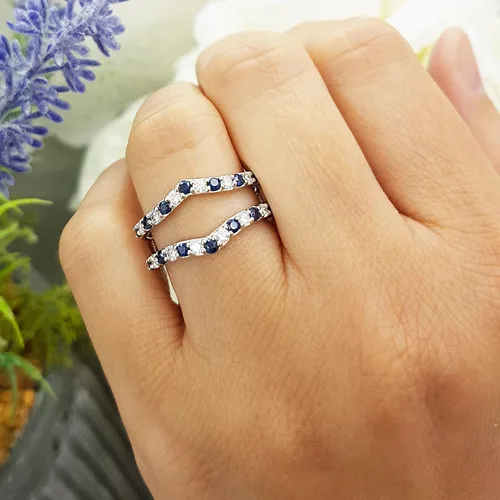 Vista 2 de Dazzlingrock Collection Round Gemstone & White Diamond Enhancer Guard Wedding Band for Women in 10K Solid White Gold