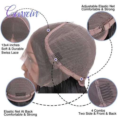 Vista 5 de Pelucas cortas y rectas con encaje frontal de 10 pulgadas, pelucas de cabello humano peruano con encaje frontal para mujer, línea capilar natural
