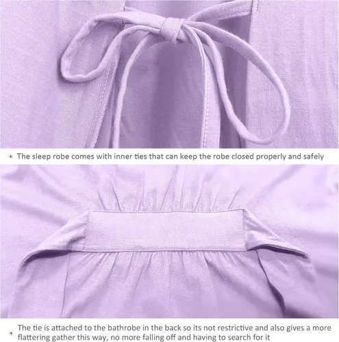 Vista 139 de COLORFULLEAF Bata de baño de manga corta para mujer, 100% algodón, longitud hasta la rodilla, con bolsillos