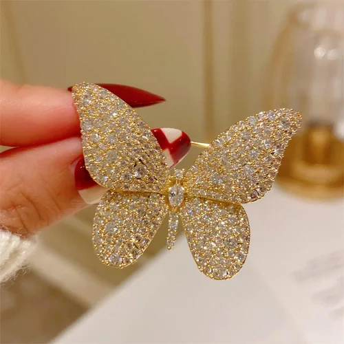 Vista 2 de Broches de mariposa de lujo con circonita cúbica, broche de cristal brillante clásico para bodas, fiestas, banquetes de baile para mujeres, damas