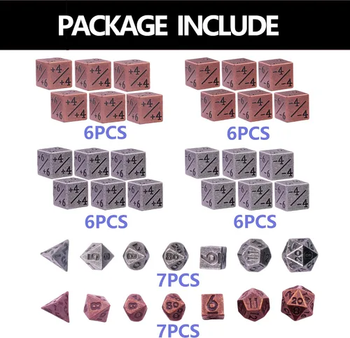 Vista 2 de MTG - Juego de dados de metal MTG, dados de 6 lados, 24 piezas, más 14 piezas de dados de mazmorras y dragones, accesorios adecuados para MTG