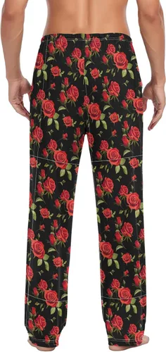 Vista 2 de Pantalones de pijama de flamenco floral para hombre, pantalones de descanso casuales para hombre, pantalones de pijama con bolsillos con cordón