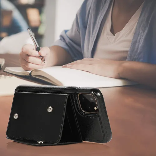 Vista 5 de LUVI Funda con tarjetero para iPhone 11 Pro con correa para el cuello, cadena cruzada, correa de muñeca, funda protectora con ranura para tarjeta