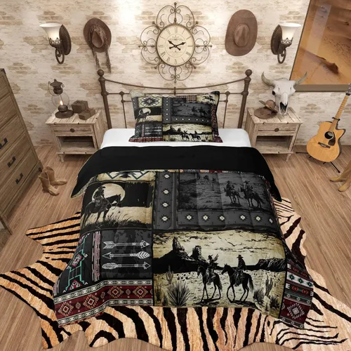 Vista 43 de Feelyou, juego de ropa de cama estilo vaquero tamaño individual para niños, juego de edredón occidental para niños y niñas, desierto del lejano