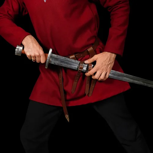Vista 4 de Cinturón medieval con vaina para espada aventurero con soporte de cuero para espada universal, espada larga, cutlass