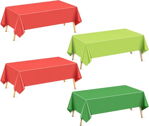 Vista 32 de Mantel rectangular de la serie azul y verde, 4 piezas, 54 x 72 pulgadas, color sólido, impermeable y a prueba de derrames, mantel de plástico