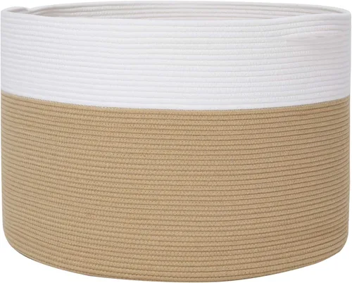 Vista 11 de Cesta grande de cuerda de algodón de tamaño máximo de 24 x 24 x 17 pulgadas, cesta de almacenamiento extragrande, cesta de lavandería tejida