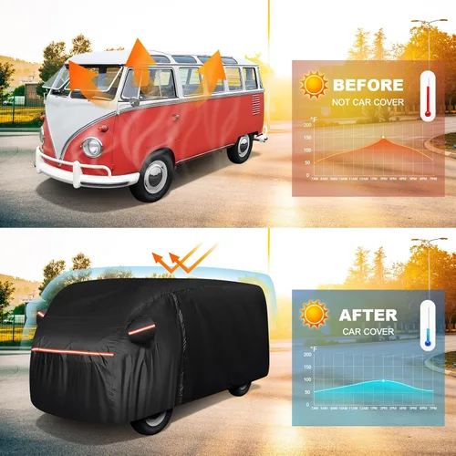 Vista 6 de QUNSUNUS - Funda impermeable para automóvil para VW Bus T1 T2 T3 1950-1992, fundas exteriores con cremallera, cubierta exterior completa para todo
