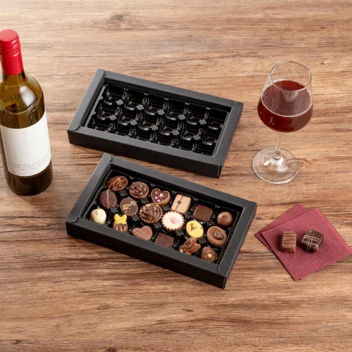 Vista 6 de Restaurantware Cajas rectangulares de chocolate de papel negro, paquete de 100