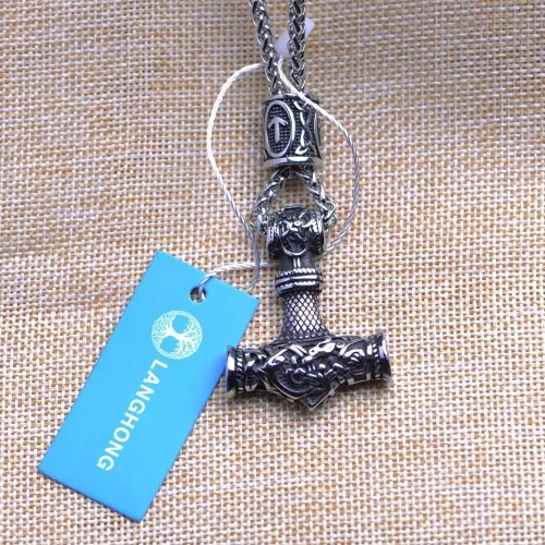 Vista 5 de LANGHONG Collar de martillo de Thor vikingo nórdico collar Mjolnir para hombre joyería de talismán