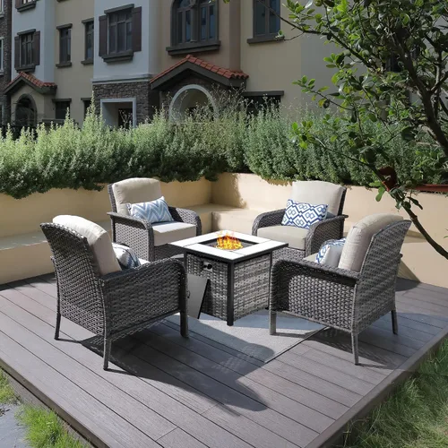Vista 12 de ovios - Juego de muebles de patio de 2 piezas, sofá de mimbre para exteriores con sillas, silla de ratán con respaldo alto con cómodos cojines