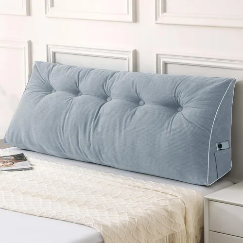 Vista 44 de Sasttie Almohada de Cabecera Queen, Almohada de Cuña de Cabecera para Sentarse en la Cama, Cojín Triangular con Soporte de Respaldo para Leer - Con