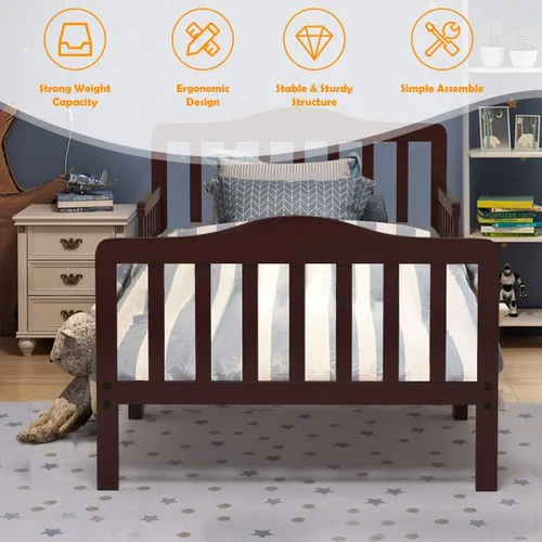 Vista 9 de Estructura de cama de madera de Costzon, para niños pequeños, con cerca de seguridad, Cereza